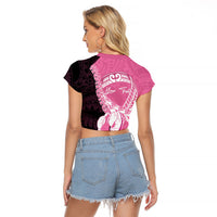 Personalised Polynesia Breast Cancer Awareness Raglan Cropped T Shirt Fight With Hope Pink Ribbon Boxing Gloves