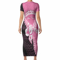Personalised Polynesia Breast Cancer Awareness Short Sleeve Bodycon Dress Fight With Hope Pink Ribbon Boxing Gloves