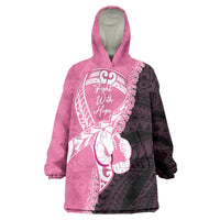 Personalised Polynesia Breast Cancer Awareness Wearable Blanket Hoodie Fight With Hope Pink Ribbon Boxing Gloves