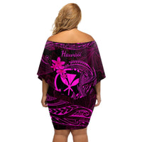 Hawaii Off Shoulder Short Dress Fish Hook Tattoo Mix Polynesian Plumeria Pink Version LT14 - Polynesian Pride