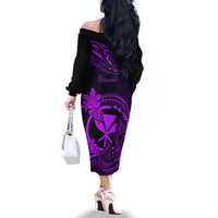 Hawaii Off The Shoulder Long Sleeve Dress Fish Hook Tattoo Mix Polynesian Plumeria Purple Version LT14 - Polynesian Pride