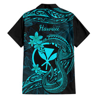 Hawaii Family Matching Short Sleeve Bodycon Dress and Hawaiian Shirt Fish Hook Tattoo Mix Polynesian Plumeria Turquoise Version LT14 - Polynesian Pride