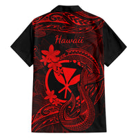 Hawaii Family Matching Off Shoulder Short Dress and Hawaiian Shirt Fish Hook Tattoo Mix Polynesian Plumeria Red Version LT14 - Polynesian Pride