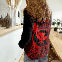 Hawaii Women Casual Shirt Fish Hook Tattoo Mix Polynesian Plumeria Red Version LT14 - Polynesian Pride