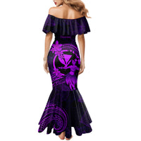 Hawaii Family Matching Mermaid Dress and Hawaiian Shirt Hula Girl Mix Polynesian Plumeria Purple Version LT14 - Polynesian Pride