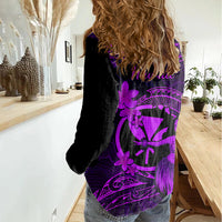 Hawaii Women Casual Shirt Hula Girl Mix Polynesian Plumeria Purple Version LT14 - Polynesian Pride