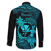 Hawaii Family Matching Summer Maxi Dress and Hawaiian Shirt Hula Girl Mix Polynesian Plumeria Turquoise Version LT14 - Polynesian Pride