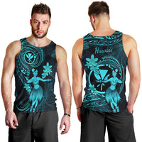 Hawaii Men Tank Top Hula Girl Mix Polynesian Plumeria Turquoise Version LT14 - Polynesian Pride