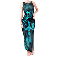 Hawaii Tank Maxi Dress Hula Girl Mix Polynesian Plumeria Turquoise Version LT14 Women Turquoise - Polynesian Pride