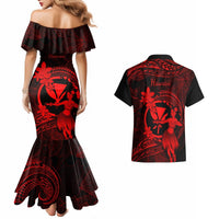 Hawaii Couples Matching Mermaid Dress and Hawaiian Shirt Hula Girl Mix Polynesian Plumeria Red Version LT14 - Polynesian Pride