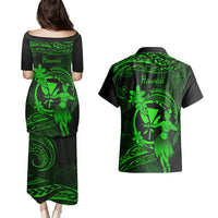 Hawaii Couples Matching Puletasi Dress and Hawaiian Shirt Hula Girl Mix Polynesian Plumeria Green Version LT14 - Polynesian Pride