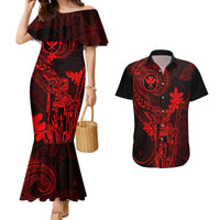 Hawaii Couples Matching Mermaid Dress and Hawaiian Shirt King Kamehameha Mix Polynesian Plumeria Red Version LT14 Red - Polynesian Pride