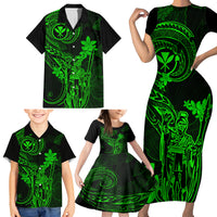 Hawaii Family Matching Short Sleeve Bodycon Dress and Hawaiian Shirt King Kamehameha Mix Polynesian Plumeria Green Version LT14 - Polynesian Pride