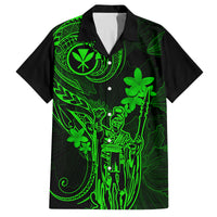 Hawaii Family Matching Summer Maxi Dress and Hawaiian Shirt King Kamehameha Mix Polynesian Plumeria Green Version LT14 Dad's Shirt - Short Sleeve Green - Polynesian Pride