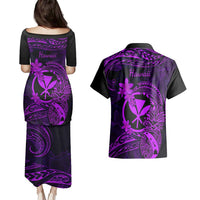 Hawaii Couples Matching Puletasi Dress and Hawaiian Shirt Pineapple Mix Polynesian Plumeria Purple Version LT14 - Polynesian Pride