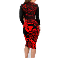 Hawaii Family Matching Long Sleeve Bodycon Dress and Hawaiian Shirt Pineapple Mix Polynesian Plumeria Red Version LT14 - Polynesian Pride