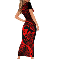 Hawaii Family Matching Short Sleeve Bodycon Dress and Hawaiian Shirt Pineapple Mix Polynesian Plumeria Red Version LT14 - Polynesian Pride