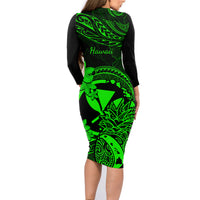 Hawaii Family Matching Long Sleeve Bodycon Dress and Hawaiian Shirt Pineapple Mix Polynesian Plumeria Green Version LT14 - Polynesian Pride