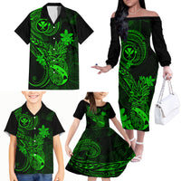 Hawaii Family Matching Off Shoulder Long Sleeve Dress and Hawaiian Shirt Pineapple Mix Polynesian Plumeria Green Version LT14 - Polynesian Pride