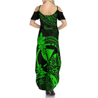 Hawaii Summer Maxi Dress Pineapple Mix Polynesian Plumeria Green Version LT14 - Polynesian Pride