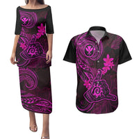 Hawaii Couples Matching Puletasi Dress and Hawaiian Shirt Shaka Tattoo Mix Polynesian Plumeria Pink Version LT14 Pink - Polynesian Pride