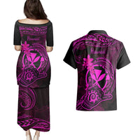 Hawaii Couples Matching Puletasi Dress and Hawaiian Shirt Shaka Tattoo Mix Polynesian Plumeria Pink Version LT14 - Polynesian Pride