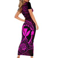 Hawaii Family Matching Short Sleeve Bodycon Dress and Hawaiian Shirt Shaka Tattoo Mix Polynesian Plumeria Pink Version LT14 - Polynesian Pride