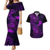 Hawaii Couples Matching Mermaid Dress and Hawaiian Shirt Shaka Tattoo Mix Polynesian Plumeria Purple Version LT14 Purple - Polynesian Pride