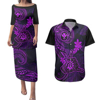Hawaii Couples Matching Puletasi Dress and Hawaiian Shirt Shaka Tattoo Mix Polynesian Plumeria Purple Version LT14 Purple - Polynesian Pride