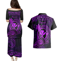 Hawaii Couples Matching Puletasi Dress and Hawaiian Shirt Shaka Tattoo Mix Polynesian Plumeria Purple Version LT14 - Polynesian Pride