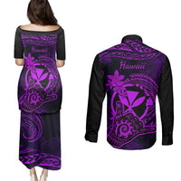 hawaii-couples-matching-puletasi-dress-and-long-sleeve-button-shirts-shaka-tattoo-mix-polynesian-plumeria-purple-version