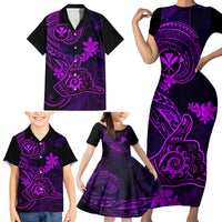 Hawaii Family Matching Short Sleeve Bodycon Dress and Hawaiian Shirt Shaka Tattoo Mix Polynesian Plumeria Purple Version LT14 - Polynesian Pride