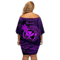 Hawaii Off Shoulder Short Dress Shaka Tattoo Mix Polynesian Plumeria Purple Version LT14 - Polynesian Pride
