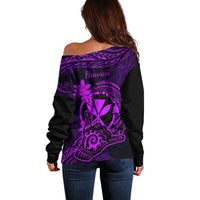 Hawaii Off Shoulder Sweater Shaka Tattoo Mix Polynesian Plumeria Purple Version LT14 - Polynesian Pride