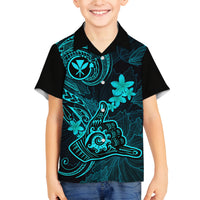Hawaii Family Matching Mermaid Dress and Hawaiian Shirt Shaka Tattoo Mix Polynesian Plumeria Turquoise Version LT14 Son's Shirt Turquoise - Polynesian Pride