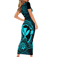 Hawaii Family Matching Short Sleeve Bodycon Dress and Hawaiian Shirt Shaka Tattoo Mix Polynesian Plumeria Turquoise Version LT14 - Polynesian Pride