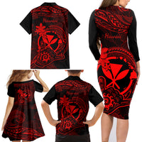 Hawaii Family Matching Long Sleeve Bodycon Dress and Hawaiian Shirt Shaka Tattoo Mix Polynesian Plumeria Red Version LT14 - Polynesian Pride