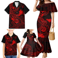 Hawaii Family Matching Mermaid Dress and Hawaiian Shirt Shaka Tattoo Mix Polynesian Plumeria Red Version LT14 - Polynesian Pride