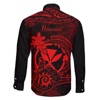 Hawaii Family Matching Off Shoulder Long Sleeve Dress and Hawaiian Shirt Shaka Tattoo Mix Polynesian Plumeria Red Version LT14 - Polynesian Pride
