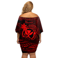 Hawaii Family Matching Off Shoulder Short Dress and Hawaiian Shirt Shaka Tattoo Mix Polynesian Plumeria Red Version LT14 - Polynesian Pride