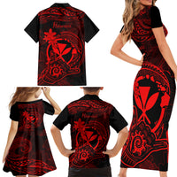 Hawaii Family Matching Short Sleeve Bodycon Dress and Hawaiian Shirt Shaka Tattoo Mix Polynesian Plumeria Red Version LT14 - Polynesian Pride