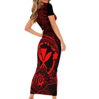Hawaii Family Matching Short Sleeve Bodycon Dress and Hawaiian Shirt Shaka Tattoo Mix Polynesian Plumeria Red Version LT14 - Polynesian Pride