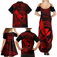 Hawaii Family Matching Summer Maxi Dress and Hawaiian Shirt Shaka Tattoo Mix Polynesian Plumeria Red Version LT14 - Polynesian Pride
