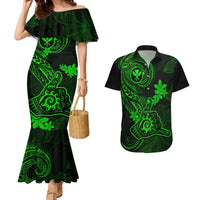 Hawaii Couples Matching Mermaid Dress and Hawaiian Shirt Shaka Tattoo Mix Polynesian Plumeria Green Version LT14 Green - Polynesian Pride