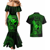 Hawaii Couples Matching Mermaid Dress and Hawaiian Shirt Shaka Tattoo Mix Polynesian Plumeria Green Version LT14 - Polynesian Pride