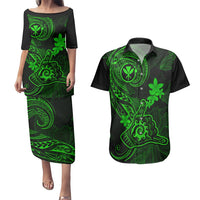 Hawaii Couples Matching Puletasi Dress and Hawaiian Shirt Shaka Tattoo Mix Polynesian Plumeria Green Version LT14 Green - Polynesian Pride