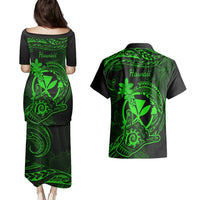 Hawaii Couples Matching Puletasi Dress and Hawaiian Shirt Shaka Tattoo Mix Polynesian Plumeria Green Version LT14 - Polynesian Pride