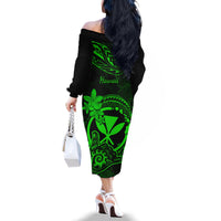 Hawaii Family Matching Off Shoulder Long Sleeve Dress and Hawaiian Shirt Shaka Tattoo Mix Polynesian Plumeria Green Version LT14 - Polynesian Pride