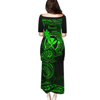 Hawaii Family Matching Puletasi Dress and Hawaiian Shirt Shaka Tattoo Mix Polynesian Plumeria Green Version LT14 - Polynesian Pride