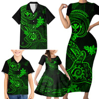 Hawaii Family Matching Short Sleeve Bodycon Dress and Hawaiian Shirt Shaka Tattoo Mix Polynesian Plumeria Green Version LT14 - Polynesian Pride